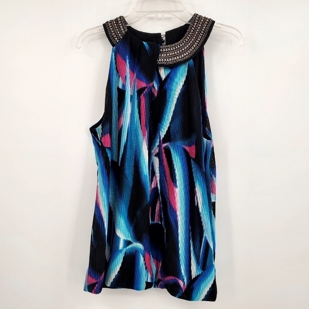 Alfani Halter Chain Rhinestone Neckline Multicolor Top